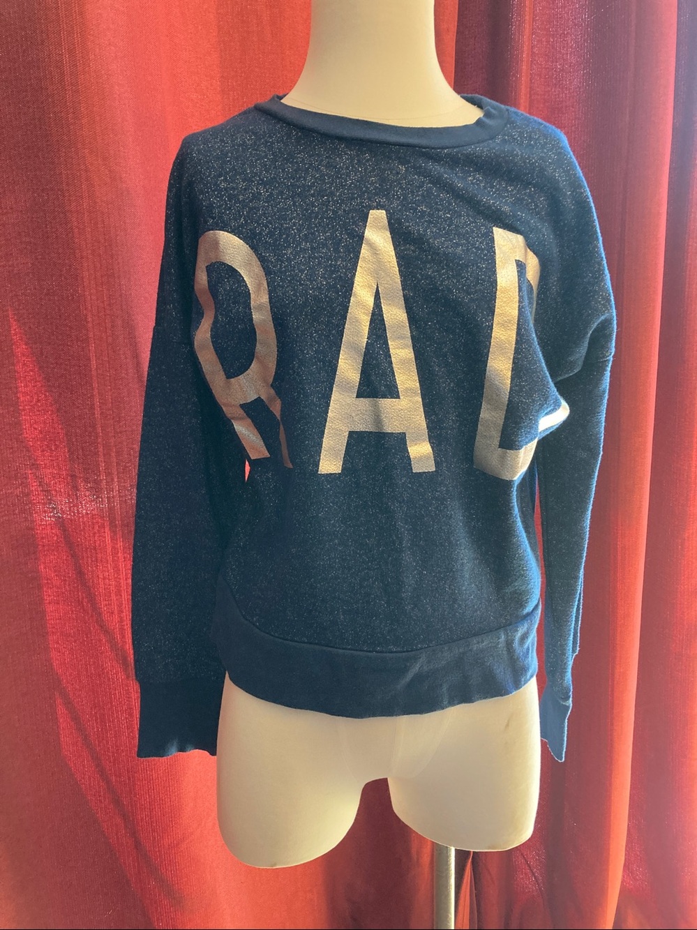 L.O.L. Vintage Navy “RAD” Silver Lurex Knit Top